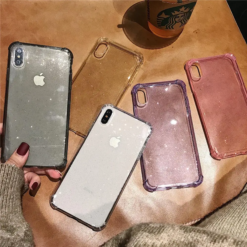 Чехол для телефона iPhone X XR XS Max 8 7 6 6s Plus модный прозрачный блестящий пудровый