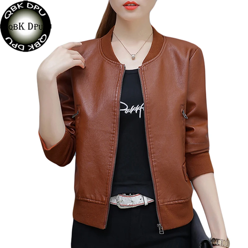 

Women Jacket Leather Short Style Spring Autumn Loose Leisure PU Baseball Suit Small Coat female Zipper Basic 2019 Plus Size 4xl