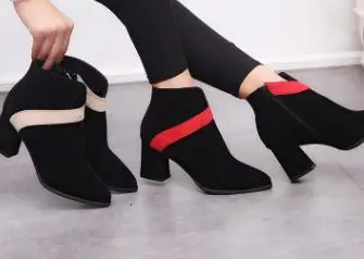

2018 new pointed thick with women's warm boots, wild suede women's boots.