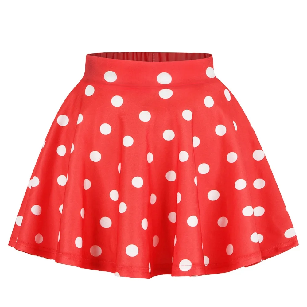 

Girl's Elastic Waist 3D Digital Print Cute White Dot Design Casual Fashion Red Summer Ball Gown Skirts Big Girl's Summer Skirts
