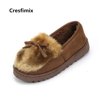 

Cresfimix zapatos de mujer women fashion brown autumn & winter warm shoes lady casual street faux fur grey slip on shoes b2680
