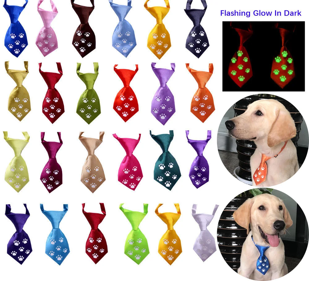 60pcs Uniqe Dog Ties Adjustable Dog Footprint Glows in the Dark Neck
