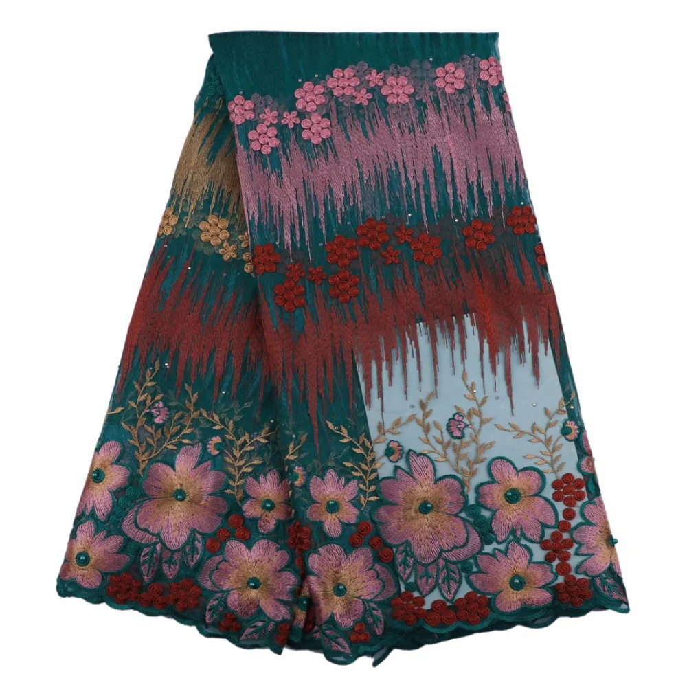 Teal&maroon&pink african wedding lace embroidered with ...