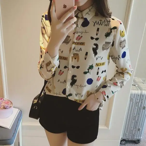 New spring summer women font b shirt b font Cartoon printed satin silky fashion font b