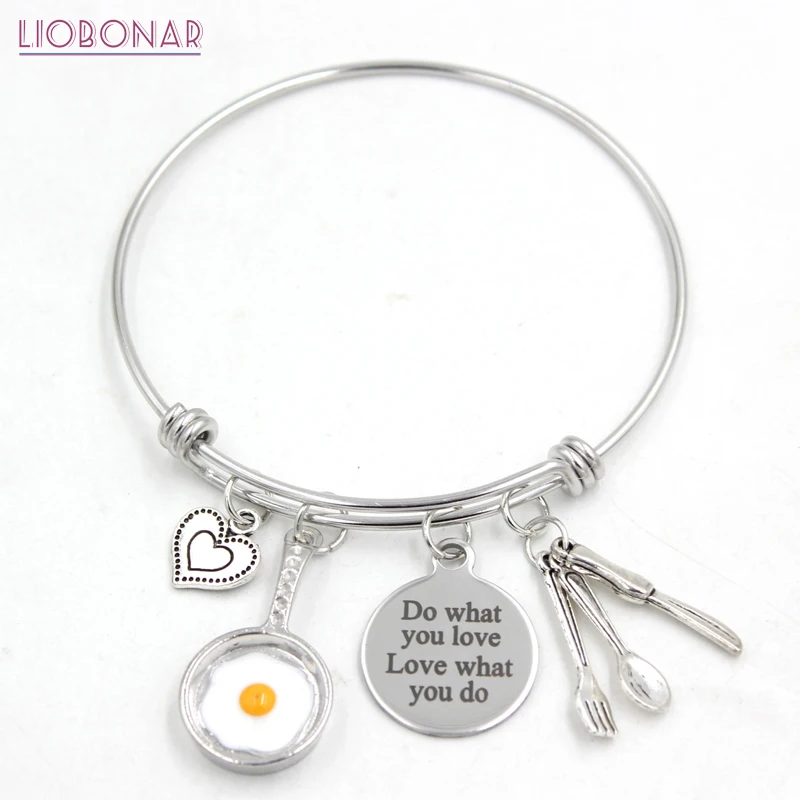 

10PCS Stainless Steel Bangle Bracelet Fried Egg Bangle Frying Egg Pan Charm Bracelets chef gifts for women jewelry pulsera
