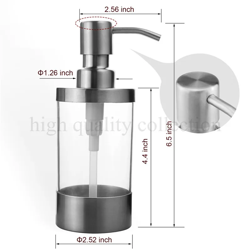 Жидкость Мыло насос дозатор акриловая бутылка 304 Нержавеющая сталь матовый Кухня Ванная комната Столешницы многоразового аксессуар 250 мл