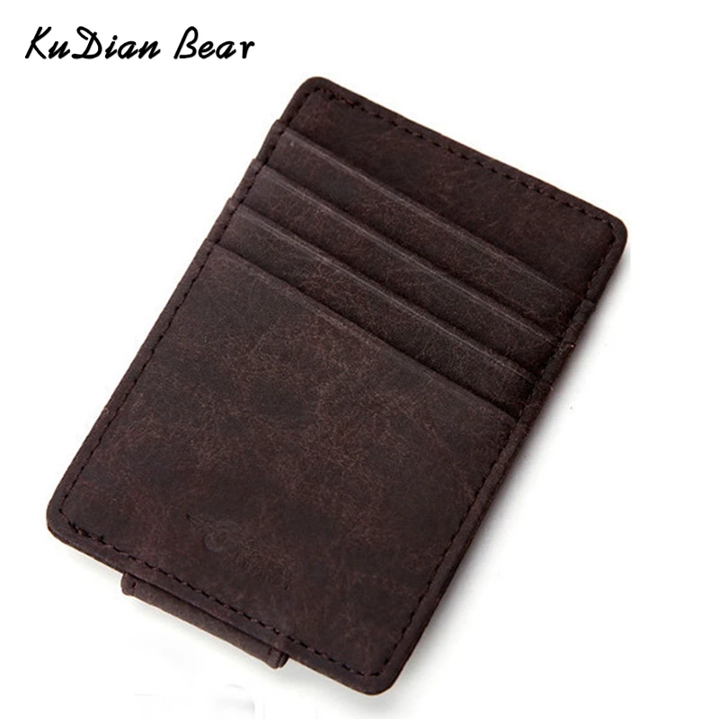 

KUDIAN BEAR Leather Men Money Clip Wallet Slim Magnetic Short Card Organizer Rfid Front Pocket I Clip -- BID215 PM49
