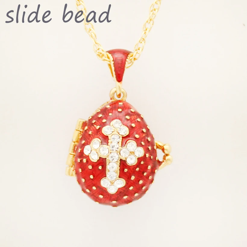 Suitable for European luxury Faberge egg pendant red crystal cross pendant necklace enamel