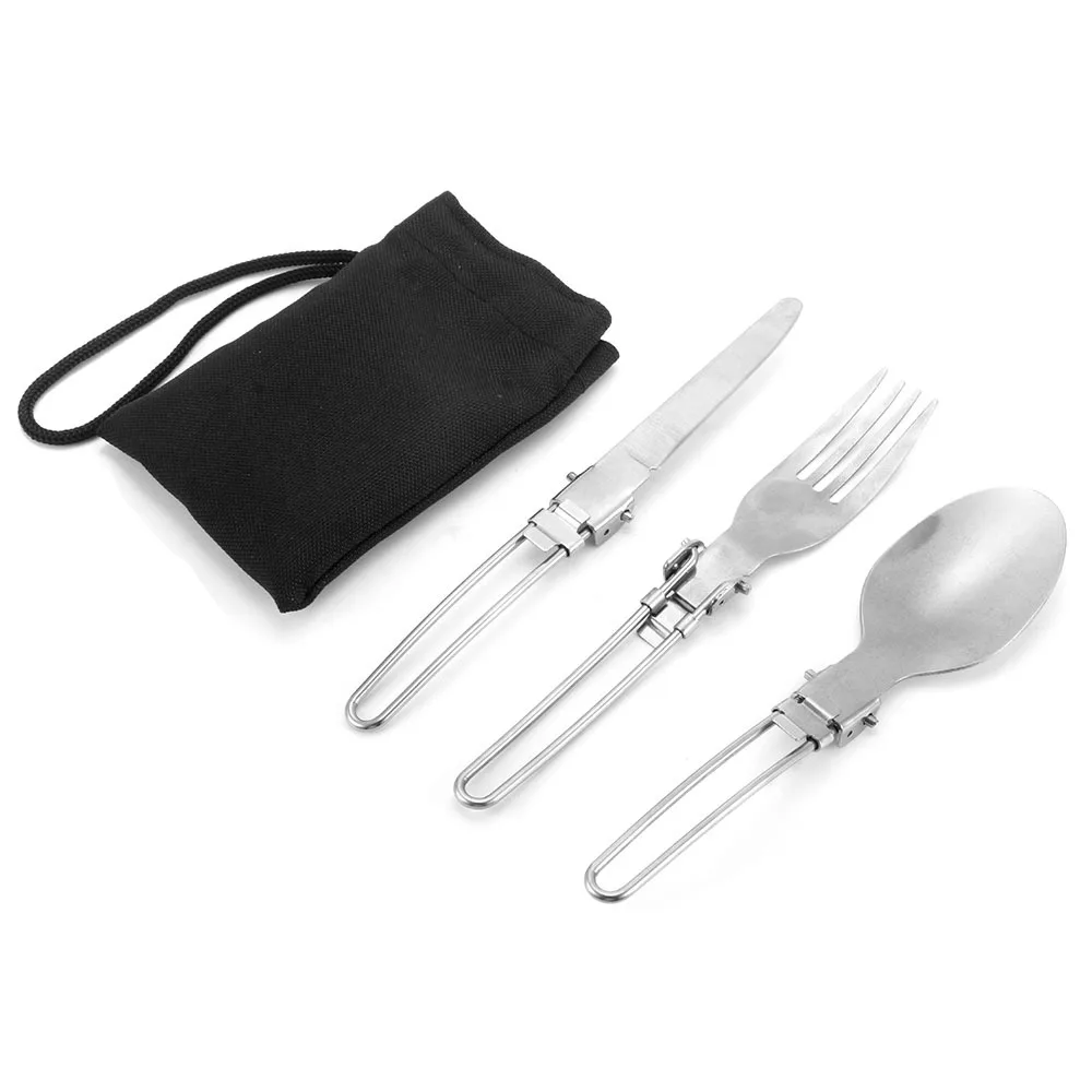 

Outdoor camping survival folding cutlery three-piece set Portable folding cutlery stainless steel travel folding tableware