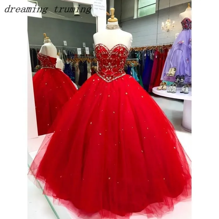 

Red Quinceanera Dresses Ball Gown With Beading Crystals Sweet 16 Dress For 15 Years Pageant Gown Birthday Party Gowns