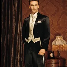 Классический Стиль двубортный черный Жених Смокинги друзей жениха Мужские свадебные костюмы выпускного вечера на заказ(куртка+ брюки+ жилет+ галстук) K: 387