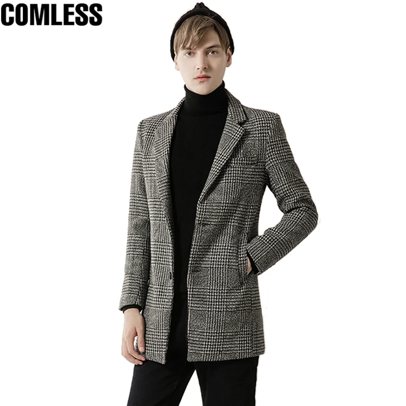 New Fashion Trench Coat Men Long Houndstooth Design Coat
