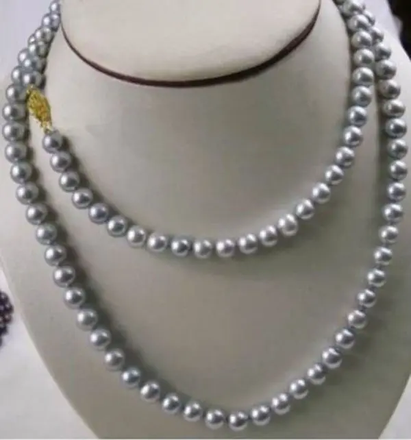 

NEW 48" Beautiful 9-10MM NATURAL SOUTH SEA GENUINE GRAY PEARL NECKLACE Gold 14K