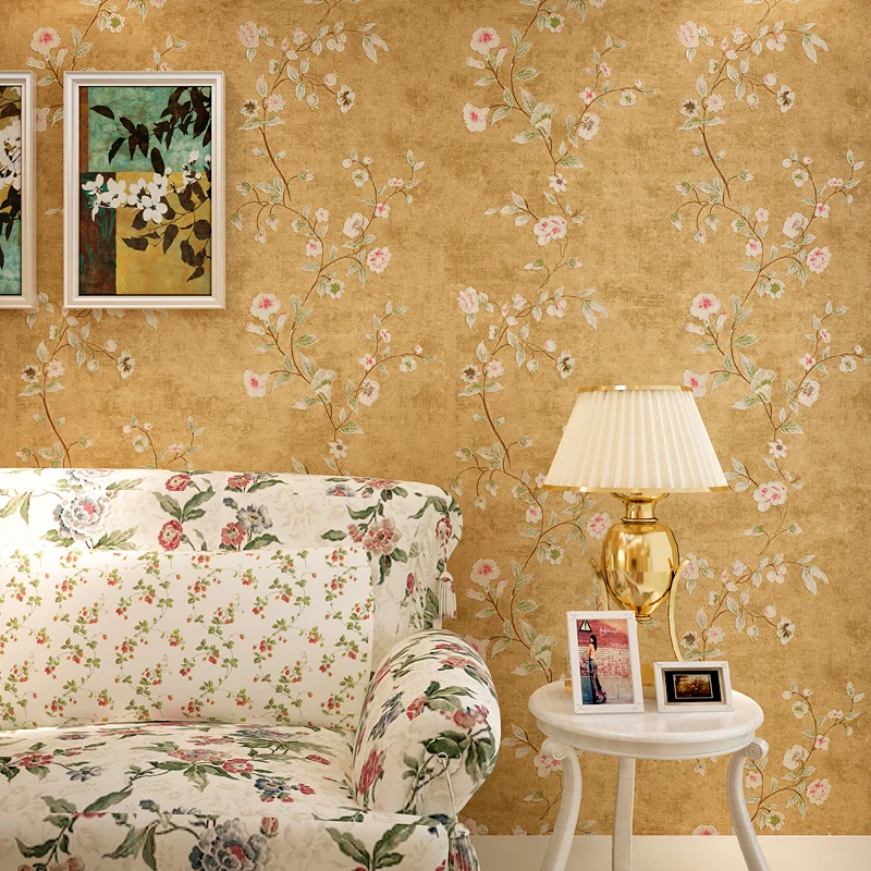 

Free shiiping American Papel de parede pastoral non - woven floral wallpaper WH110