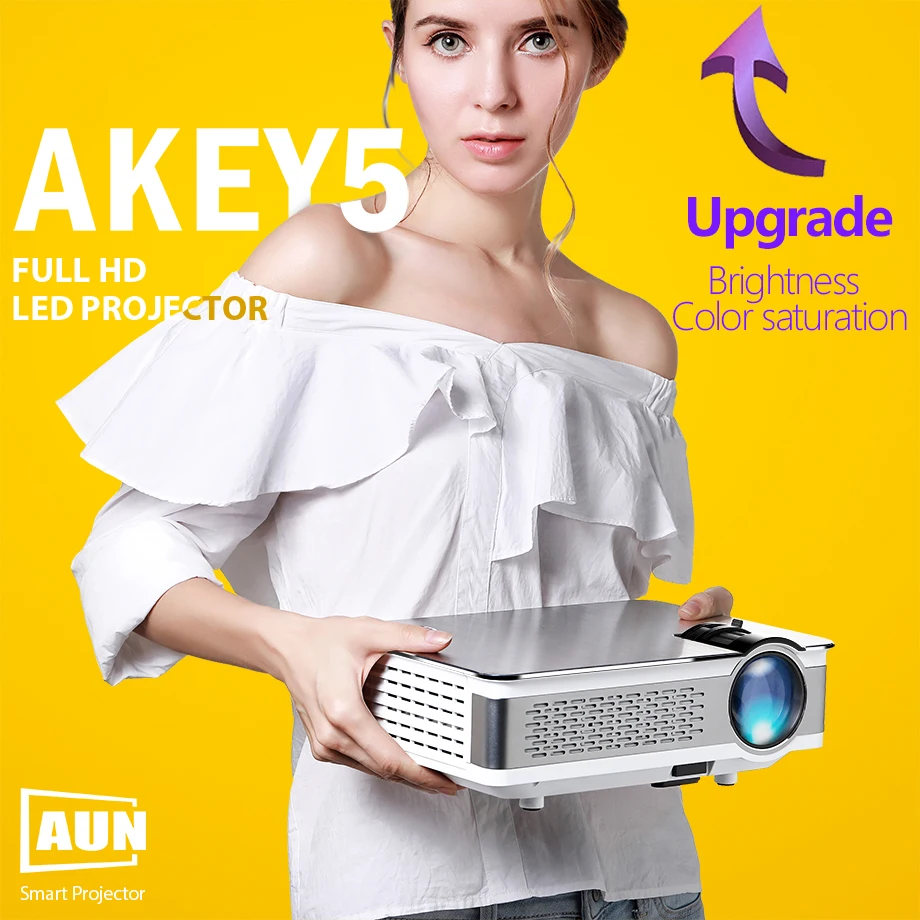 AUN Full HD proyector AKEY5. 1920x1080 P mejorado 3800-6000Lumen (pico) (opcional Android 6,0 LED proyector 4 K WIFI)