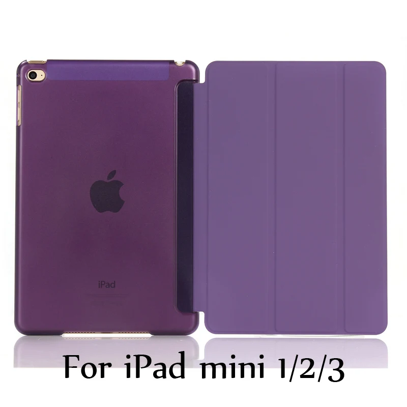 Тонкий смарт-чехол для iPad mini 5 mini4, iPad mini 1/2/3 три раза стенд из искусственной кожи+ Прозрачная Жесткая задняя крышка из ПК с Авто Режим сна/Пробуждение - Цвет: Purple for mini 123