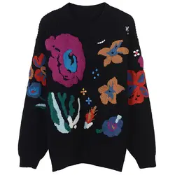 SRUILEE дизайн сладкий цветок вышивка свитер Femme Осень Зима Свободный джемпер женский свитер пуловер вязаный Топ Подиум Джерси