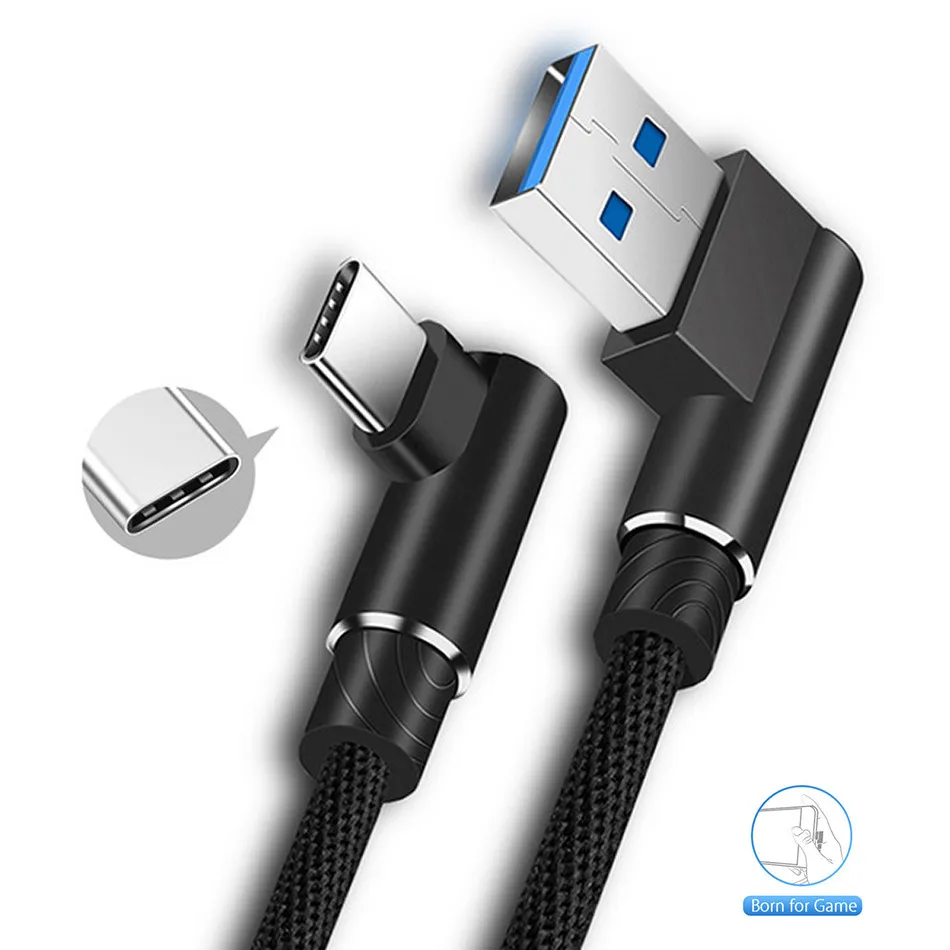 

USB Type C Cable 90 Degree Gaming Fast Charging Android Data Sync for Xiaomi Huawei Samsung Galaxy Note 9 8 S9 S8 S10 Plus