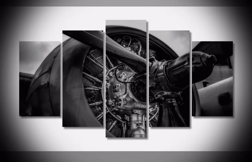 

Artistic originality Airplane Plane Engine Propeller black white print poster canvas in 5 pieces with Framed