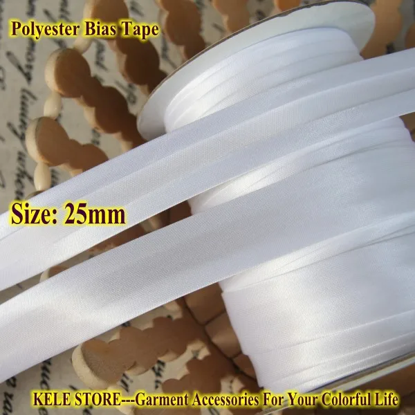 

Free shipping---Polyester Satin Bias Tape size: 25mm,1" ,50meter, optcial White , bleach white, for garment accessories DIY sew