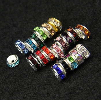 

6mm 8mm 10mm 12mm 100pcs/lot white Clear mixed multicolor Czech glass Crystal Spacer Beads round Metal silver Plated DIY w53636