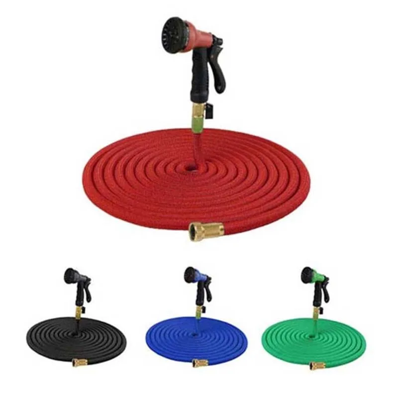 

25-100 foot Garden hose New Expandable Water Pipe Double Latex Core flexible Expansion Hose With Plastic 8 Function Nozzle Suit