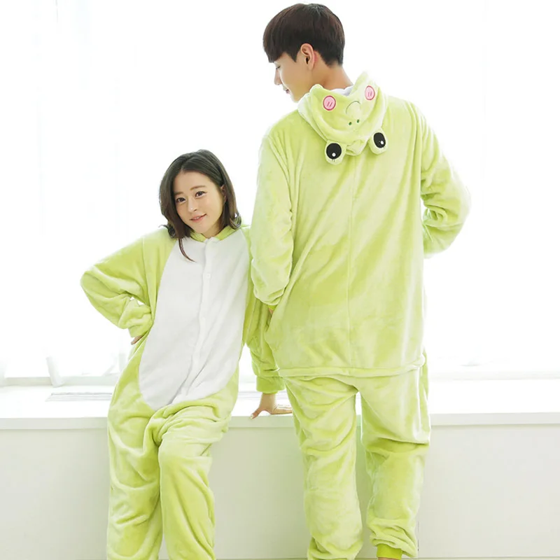 Kigurumi Cute Long Sleeve Hooded Animal Frog Onesie Winter Cute Homewear Onesies For Adults 