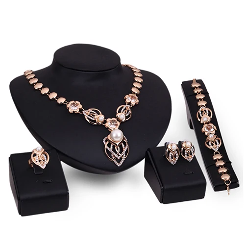 

Bluelans Fashion Crystal Faux Pearl Ring Earrings Bracelet Collar Necklace Jewelry Set