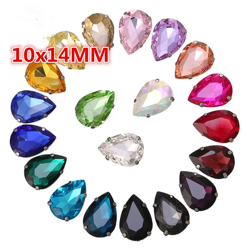 50PCS 10x14MM Bling Colors DIY Drop Shape Crystal Rhinestones Claw Sew-On Rhinestone For Garment Art Decoration Wedding Clothing | Дом и сад