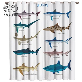 

COCOHouse Undersea Animal Different Types Of Sharks Room Curtains Large Window Curtain Rod Bedroom Fabric Indoor Drapes Decor