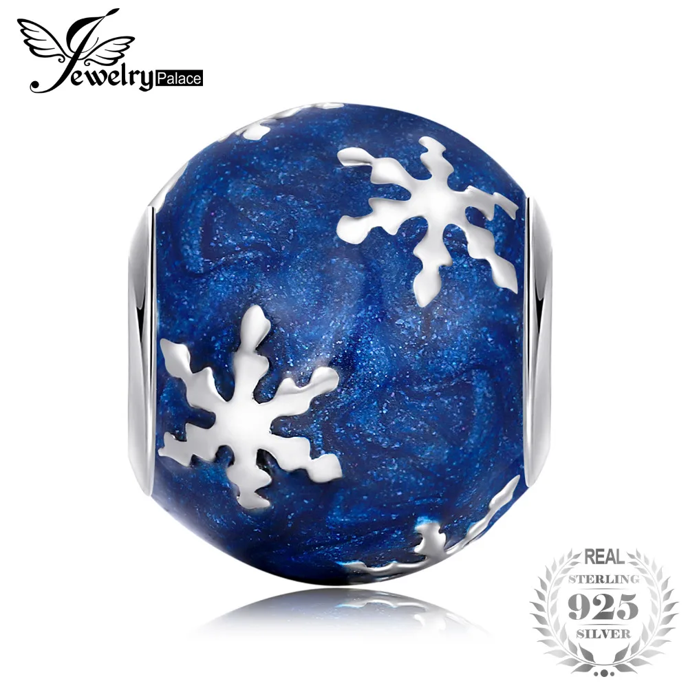 Jewelrypalace 925 пробы серебро рождественские снежинки голубой эмалью бисер Подвески Fit