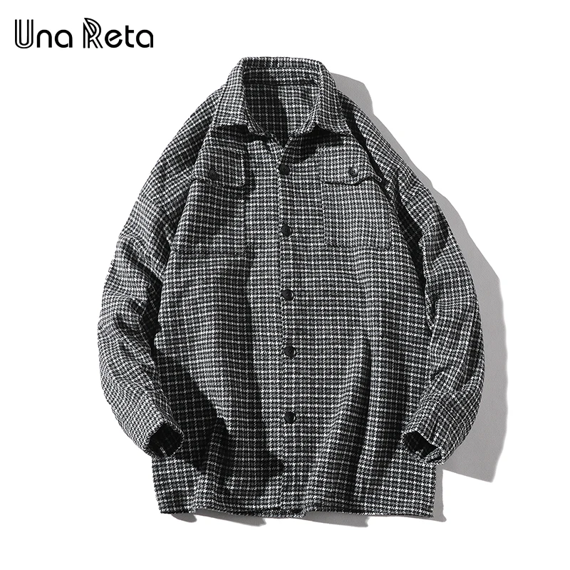 Una Reta Мужская рубашка Осень и весна бренд хип-хоп Ретро рубашка с лацканами Мужская модная уличная одежда клетчатые однобортные рубашки