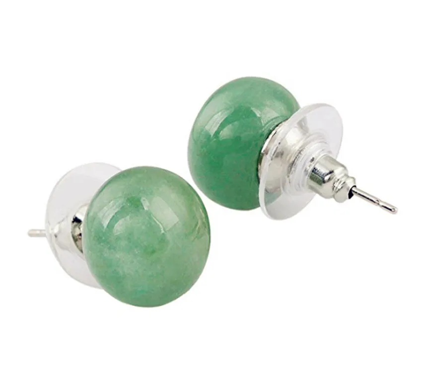 

FYJS Unique Silver Plated Bread Shape Stud Earrings Original Green Aventurine Jewelry
