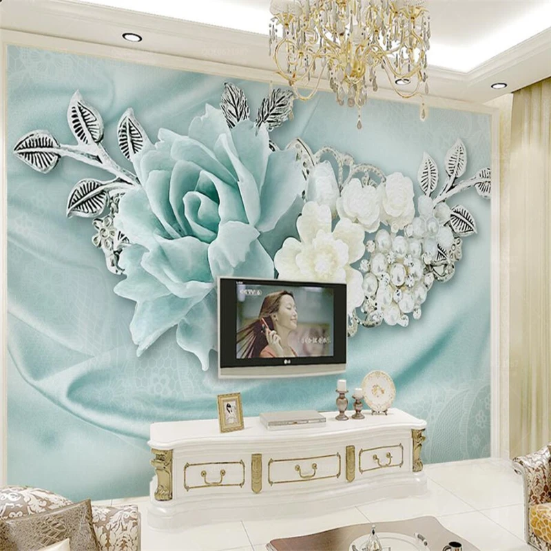Us 8 85 41 Off Beibehang Wallpaper Custom Living Room Bedroom 3d Mint Green Jewelry Pearl Oil Painting Mural Tv Background Wall Home Decoration In