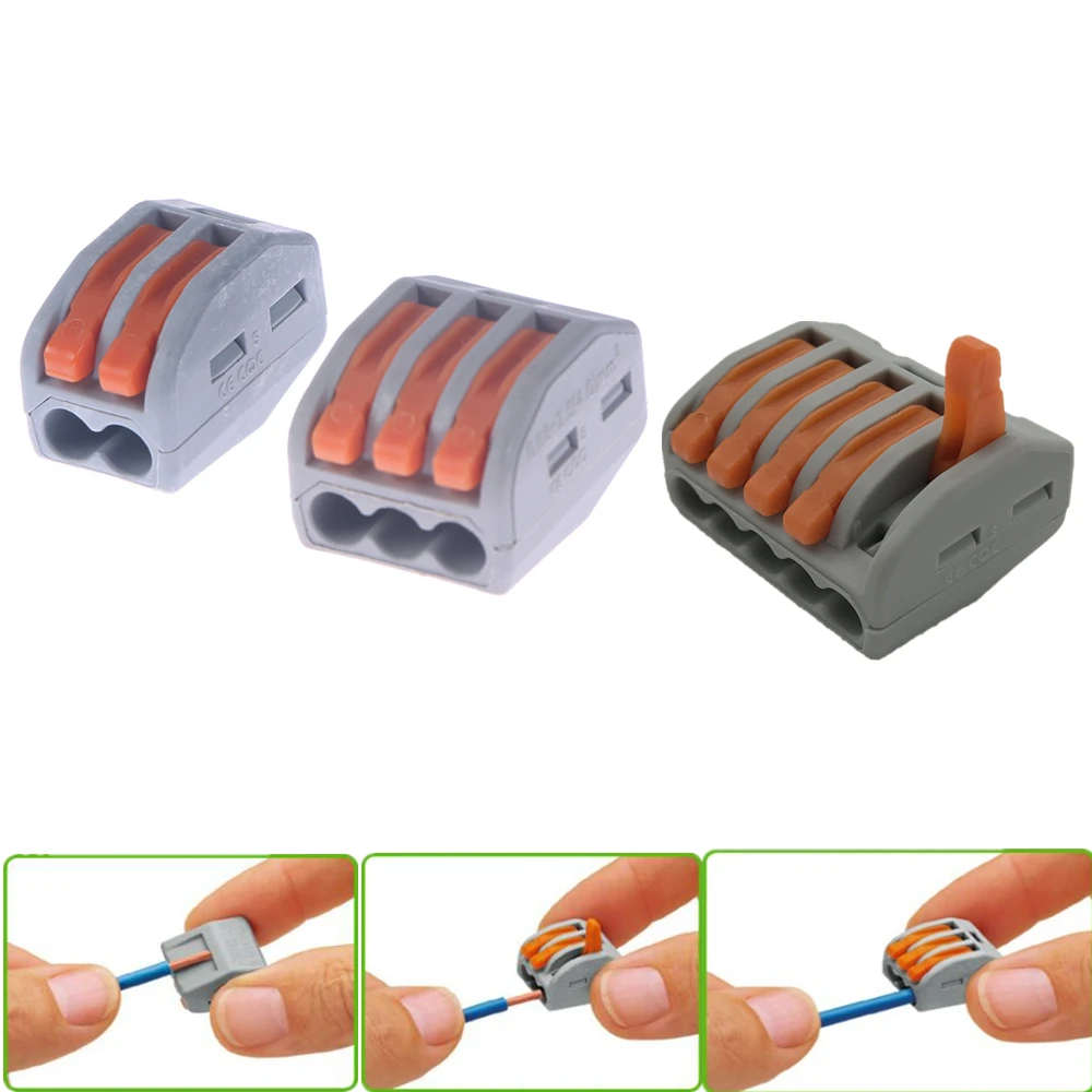 

5pcs Reusable Hot Sell Useful New 2/3/5 Way Reusable Spring Lever Terminal Block Electric Cable Connector Wire