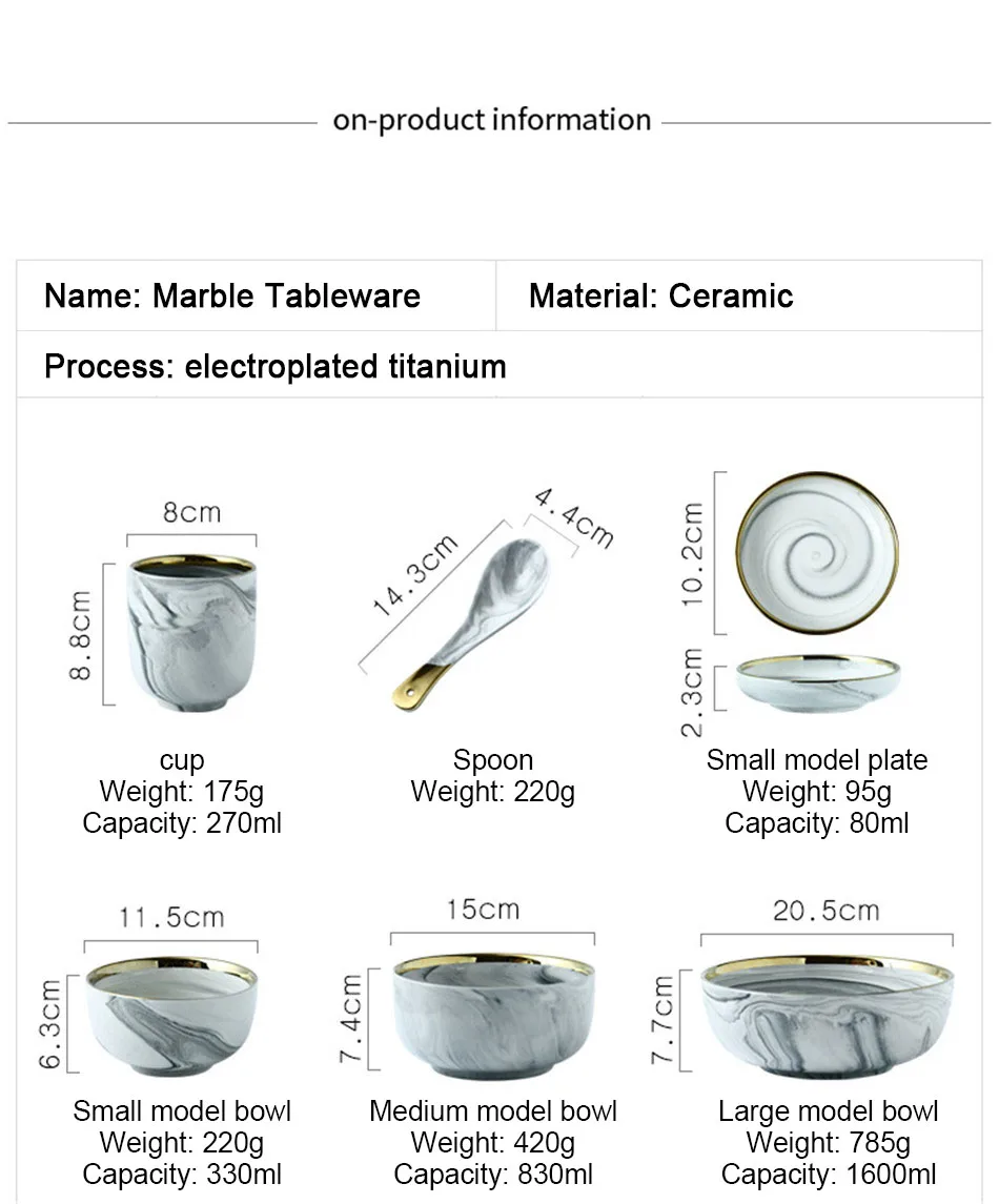 Роскошная мраморная керамическая миска, тарелка, ложка с гальваническим покрытием, позолоченная миска для риса, обеденная тарелка, столовая посуда, серая Бытовая 1 шт