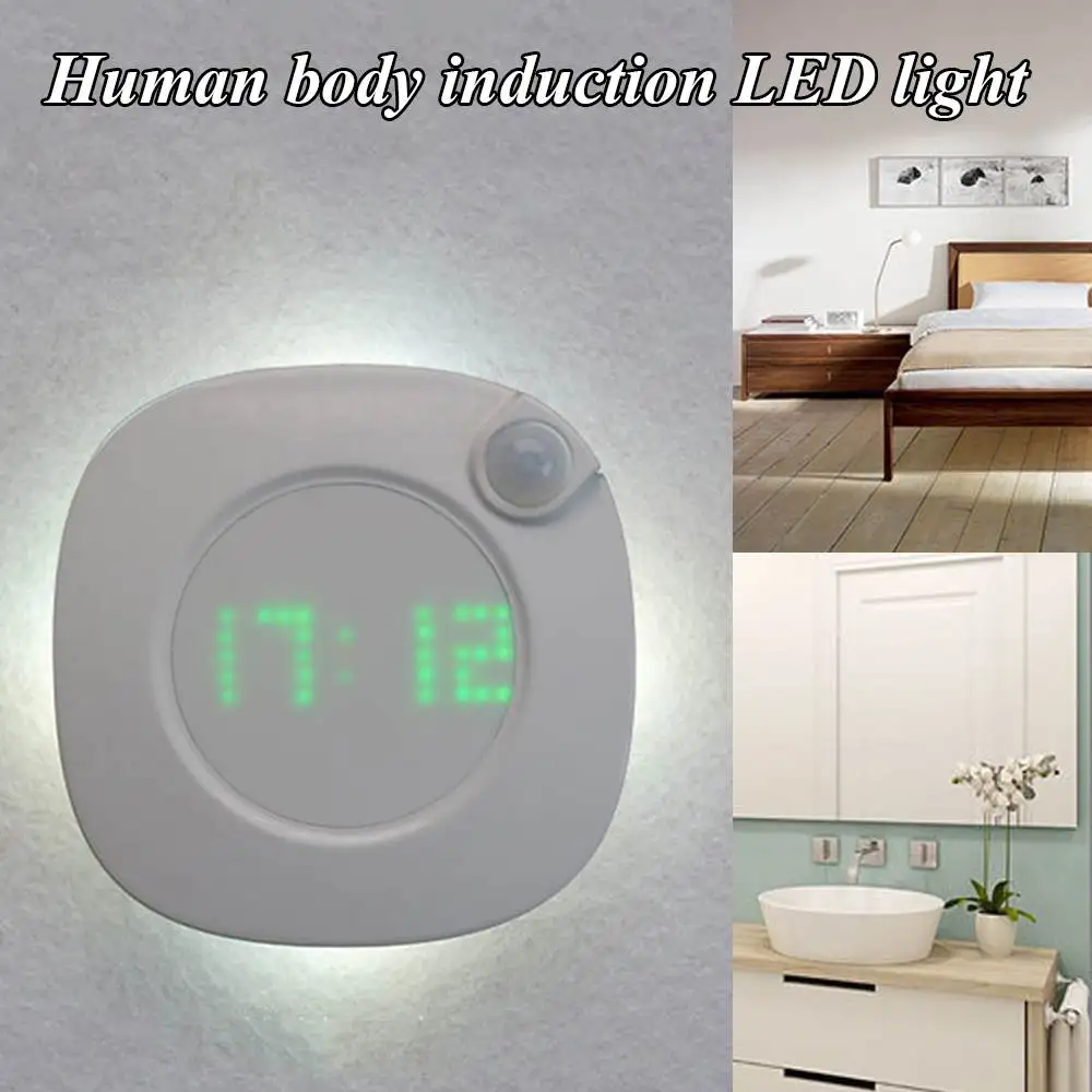 

LED Night Light with Time Clock Infrared PIR Motion Sensor Wall Lamp Auto On/Off Home Living Room Bedroom Lighting Battery Power