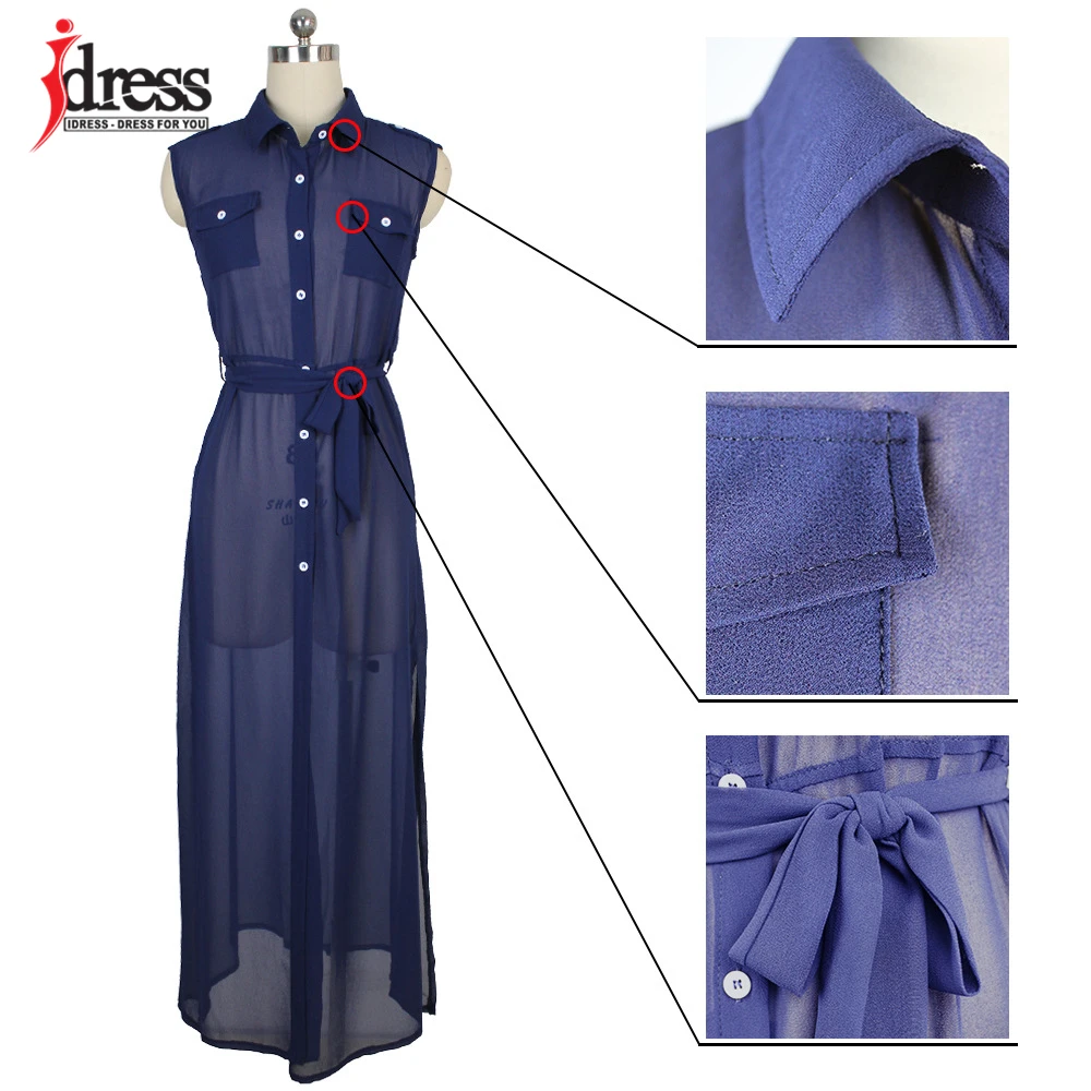 IDress Big Size Hot Loose Sleeveless Beach Dress Women Sexy Open Chiffon Dresses with Belt Casual Ladies Office Wear Drop Ship (5)