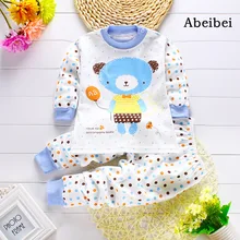2 шт./компл. комплекты одежды для новорожденных Для детей в возрасте от 7 до 24 месяцев Детские пижамы одежда хлопок Длинные рукава Базовая рубашка Нижние рубашки пижамы с мишками