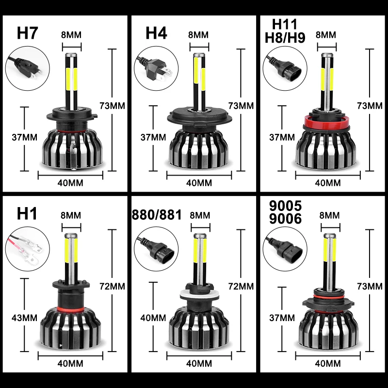 CARLitek 3D Faro Led H1 H4 H7 H11 9005 9006 HB3 HB4 881 H8 H9 880 881 Автомобильные светодиодные фары лампочка противотуманная фара 12000LM 6000 K 4 стороны диод