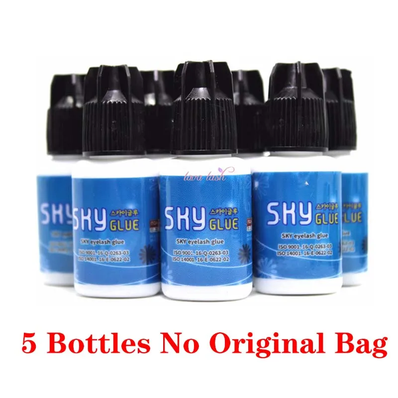 5pcs No Original Bag 1 бутылка 1-2s сухое время самый мощный Быстрый корейское небо клей для наращивания ресниц S+ для наращивания ресниц MSDS клей, 5 мл черный колпачок - Цвет: 5pcs No Original Bag