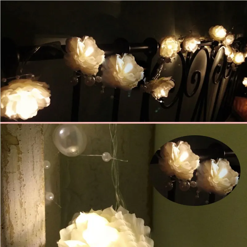 LED Rosa flor con decoración abalorio Luces de hadas guirnalda fiesta boda Navidad Hada 2 M 20 LEDs MYC LED Rosa flor con decoración abalorio Luces de hadas guirnalda fiesta boda Navidad Hada 2 M 20 LEDs MYC