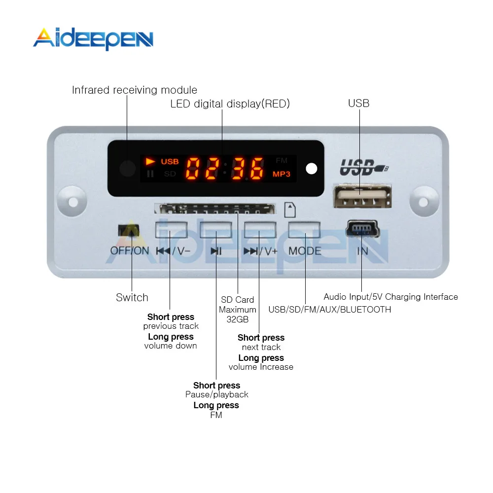 Мини Плата декодера MP3 5 В Bluetooth модуль декодирования вызовов WAV U диск и TF карта USB с