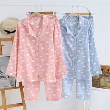 Женская Хлопковая пижама с длинными рукавами; женская пижама; комплект осенней одежды для сна