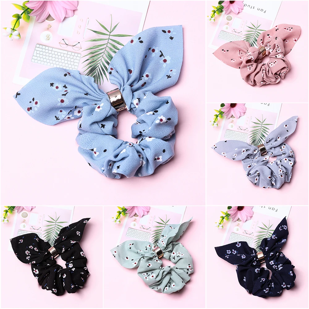 

1Pcs Korean Women Striped Hair Scrunchies Bowknots Metal Holder Elastic Hairbands Hair Ties For Girls Hair Accessories