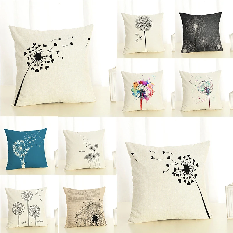 

Dandelion Printed Free Fly Flowers Cushion Cover 45x45cm White Plants Throw Pillow Covers Painting Pillows Home Decor Cuscini