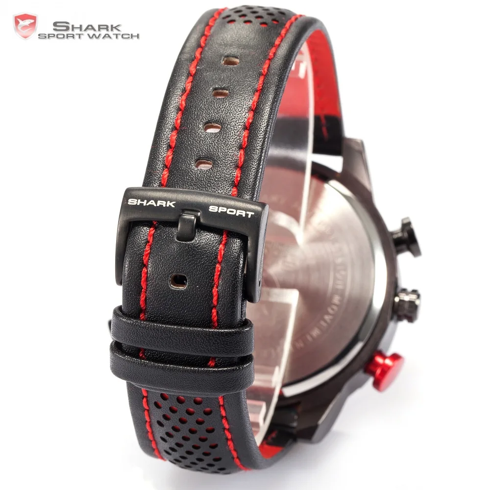 Kitefin Shark Sport Watch Brand Mens Military Quartz Red LED Hour Analog Digital Date Alarm Leather Wrist Watches Relogio /SH261