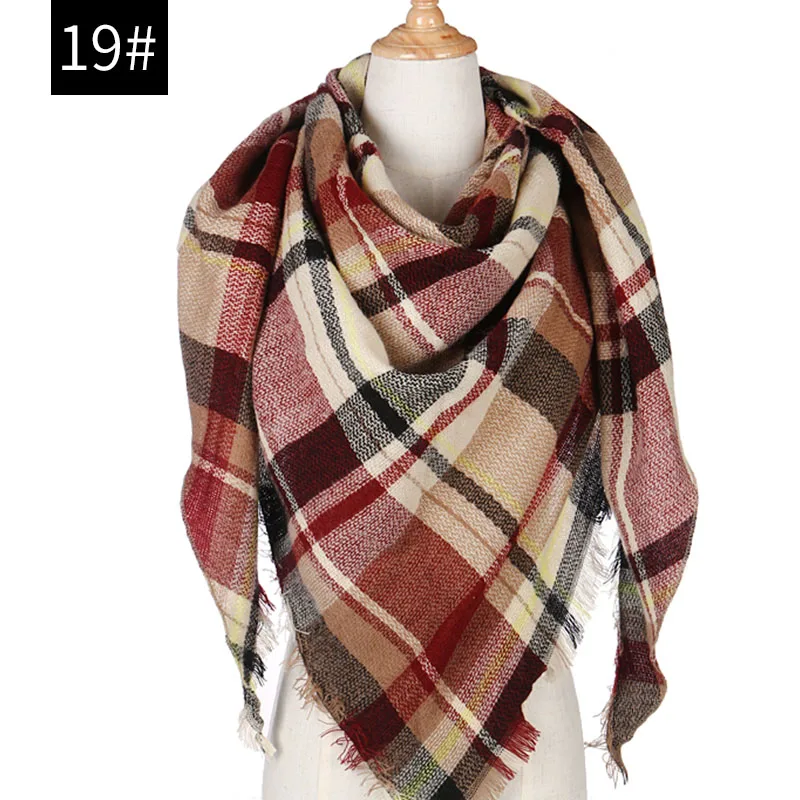 Женские зимние шарфы в клетку, тёплые кашемировые шарфы, шали и платки для женщин, треугольные шарфы для зимы - Цвет: COLOR 19