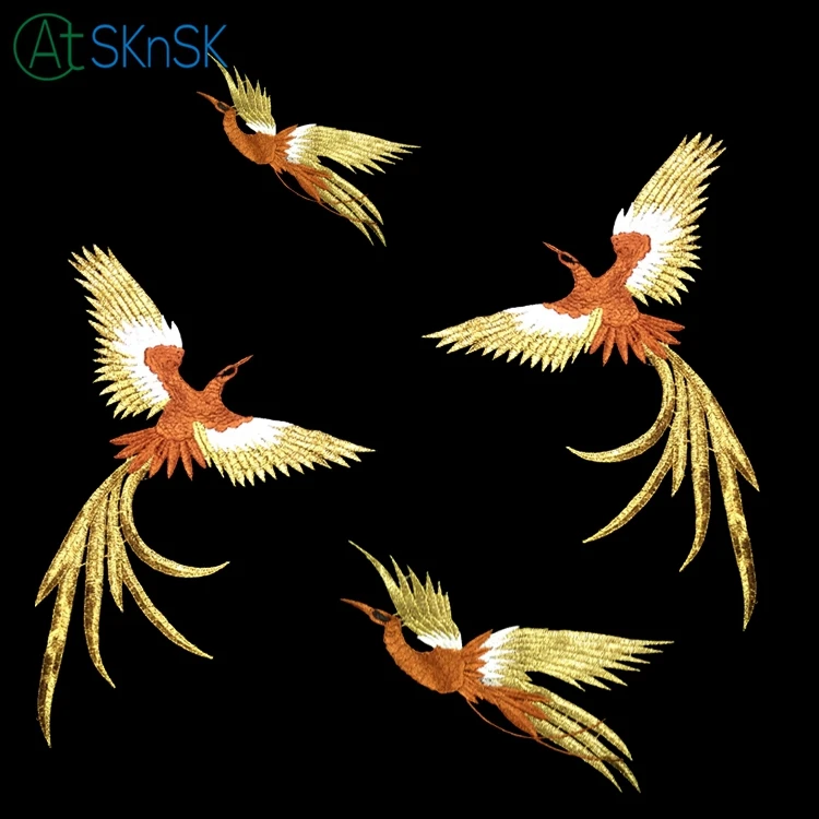 4Pcs/lot 25cm*22cm Various Sizes Phoenix Bird Embroidery Lace Cloth Paste Fabric Applique