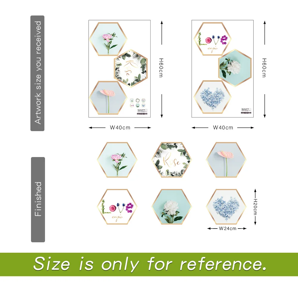 DICOR 6 шт./компл. моделирование шестиугольная рама картина Наклейка на стену цветок Современный художественный домашний декор QT1246KJ-6BB/MN